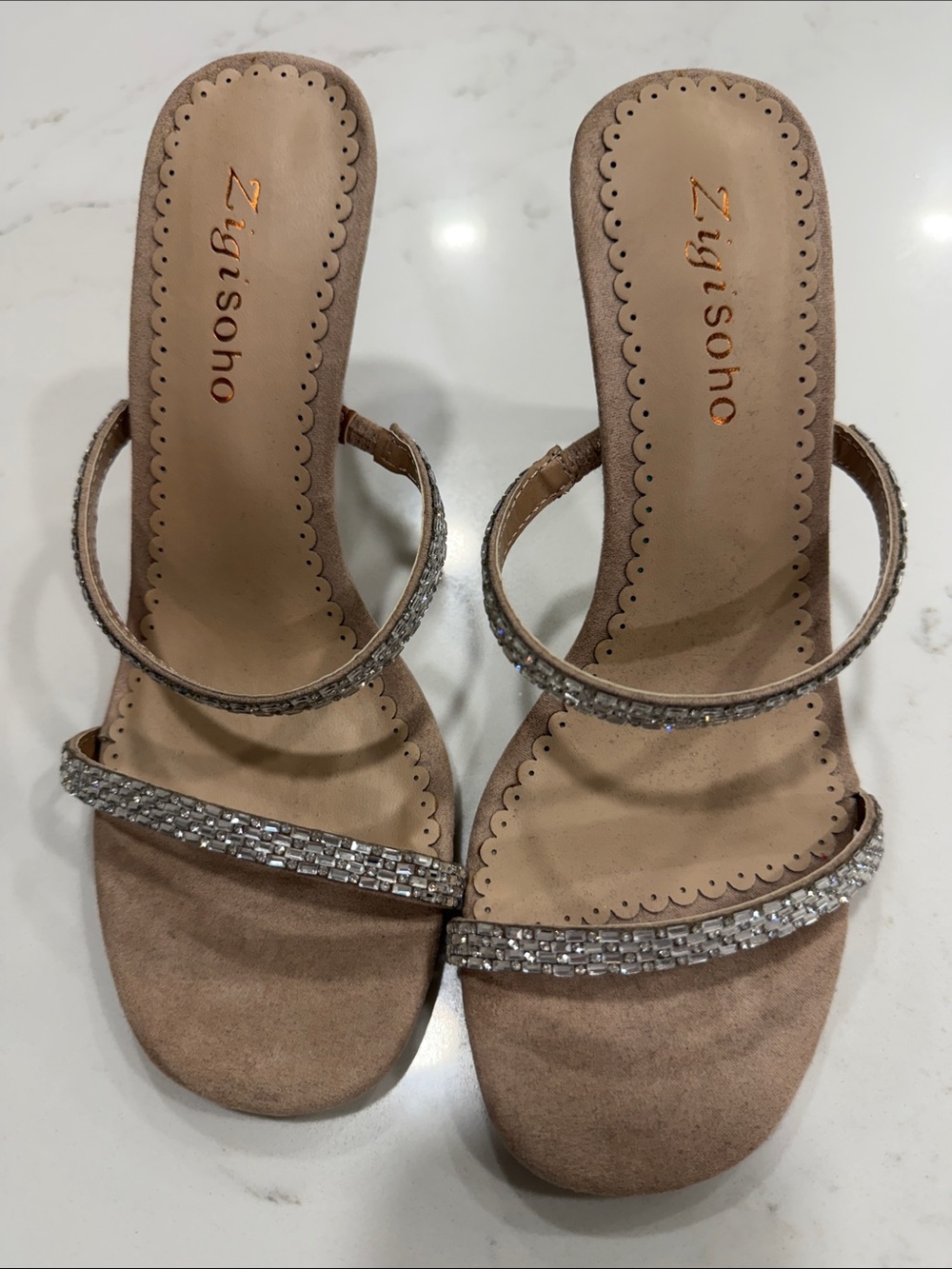 Zigi Soho Blush Crystal-Embellished Slide Heels